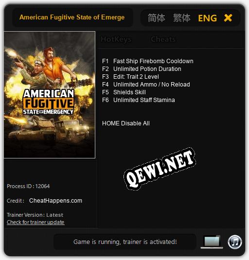 American Fugitive State of Emergency: Трейнер +6 [v1.9]