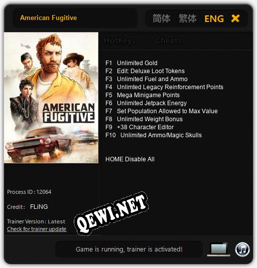 Трейнер для American Fugitive [v1.0.3]
