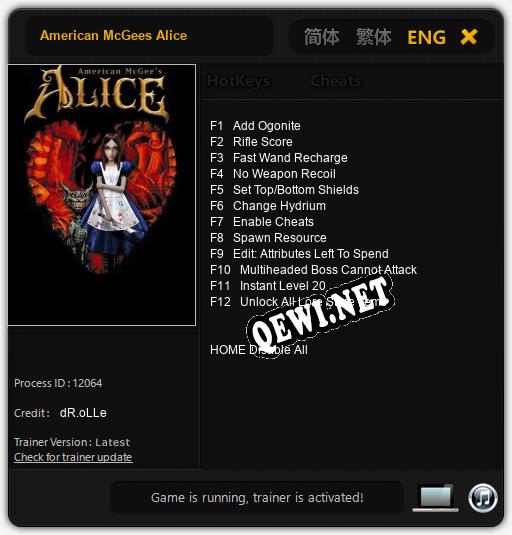 American McGees Alice: Трейнер +12 [v1.1]