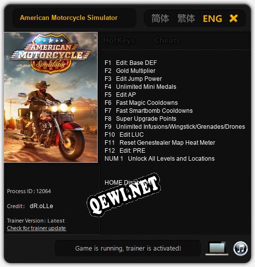 Трейнер для American Motorcycle Simulator [v1.0.3]