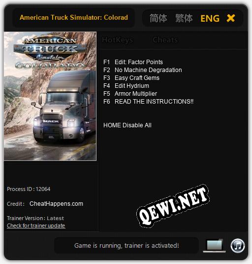 Трейнер для American Truck Simulator: Colorado [v1.0.2]