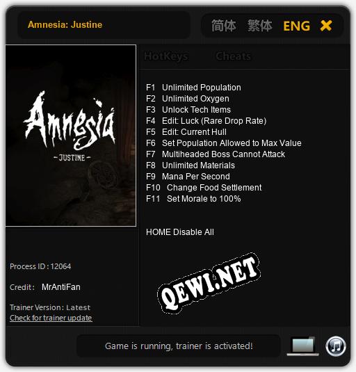 Amnesia: Justine: Трейнер +11 [v1.5]