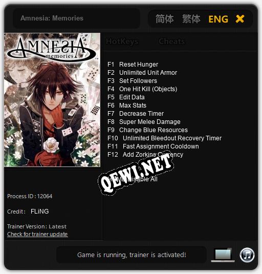 Трейнер для Amnesia: Memories [v1.0.7]