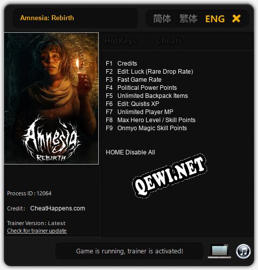 Трейнер для Amnesia: Rebirth [v1.0.7]