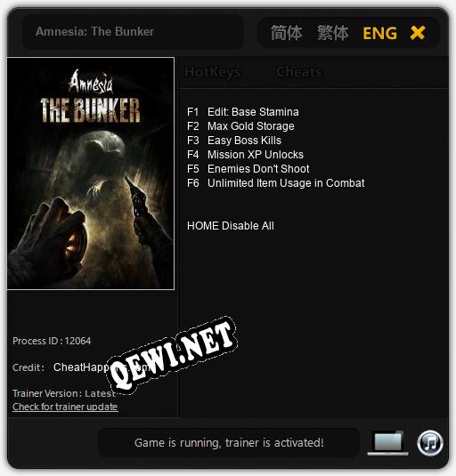 Amnesia: The Bunker: Трейнер +6 [v1.7]