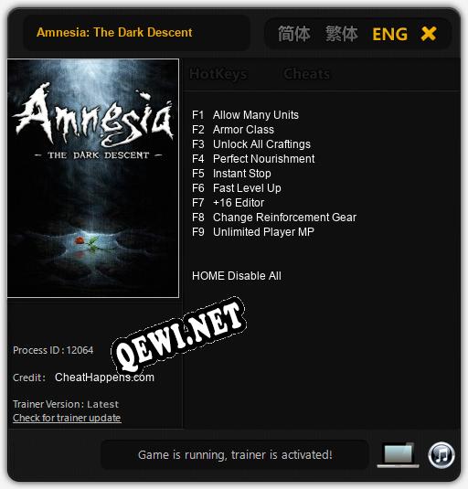 Amnesia: The Dark Descent: Трейнер +9 [v1.3]