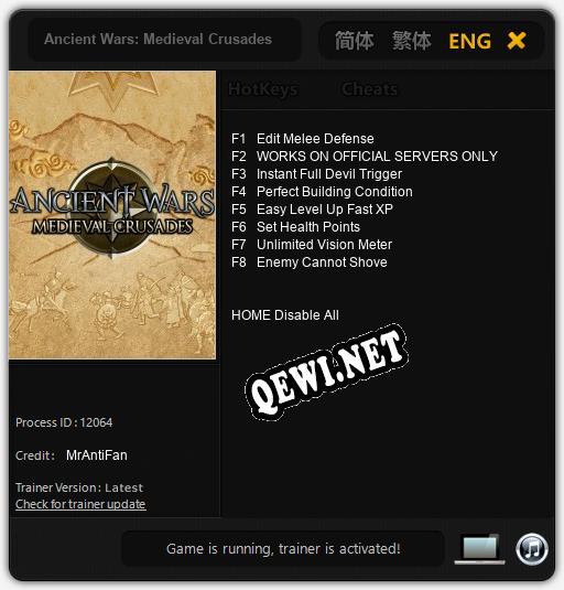 Ancient Wars: Medieval Crusades: Трейнер +8 [v1.5]