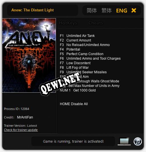 Трейнер для Anew: The Distant Light [v1.0.5]