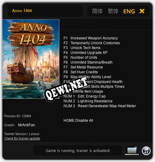 Трейнер для Anno 1404 [v1.0.7]