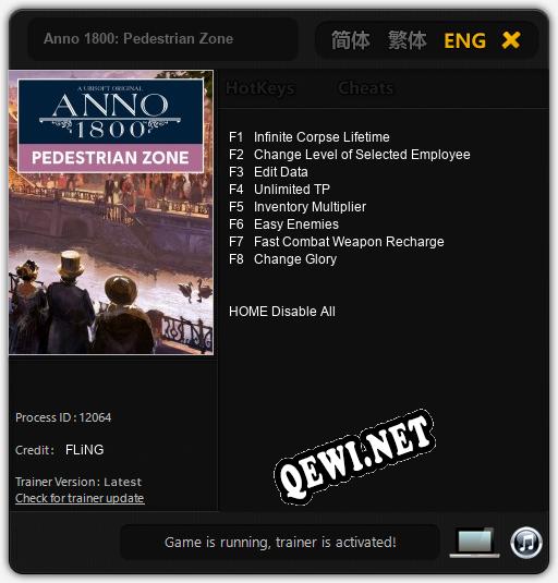 Трейнер для Anno 1800: Pedestrian Zone [v1.0.9]
