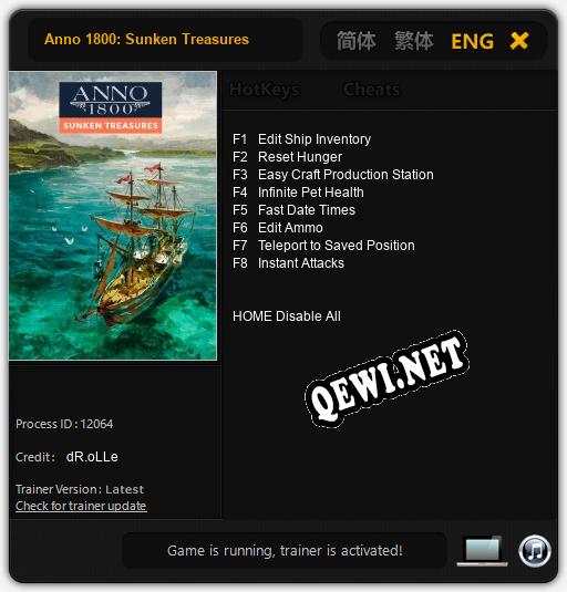 Anno 1800: Sunken Treasures: Трейнер +8 [v1.1]