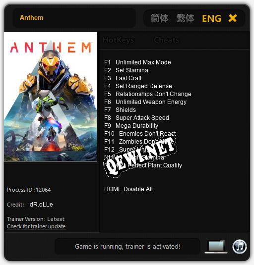 Anthem: ТРЕЙНЕР И ЧИТЫ (V1.0.3)