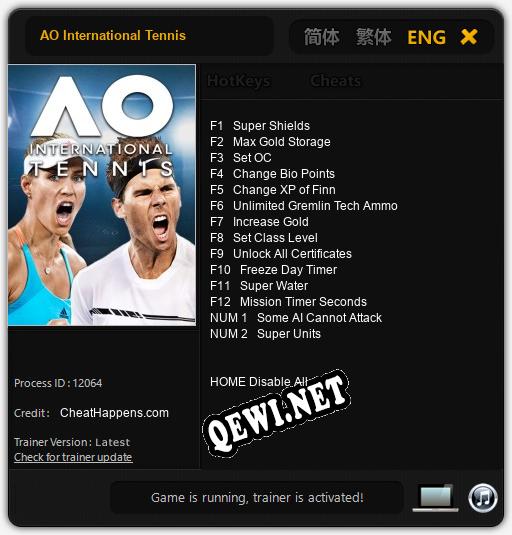 AO International Tennis: Читы, Трейнер +14 [CheatHappens.com]