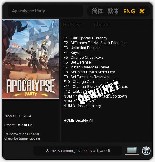 Apocalypse Party: ТРЕЙНЕР И ЧИТЫ (V1.0.86)