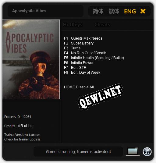 Apocalyptic Vibes: Трейнер +8 [v1.9]