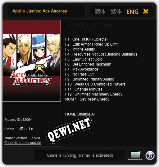 Apollo Justice: Ace Attorney: ТРЕЙНЕР И ЧИТЫ (V1.0.21)