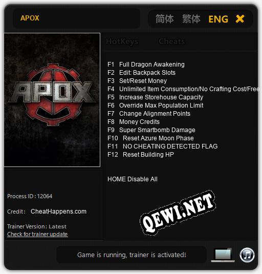 Трейнер для APOX [v1.0.6]
