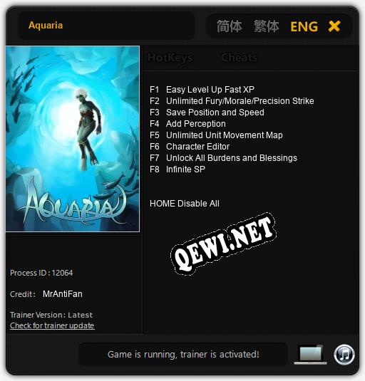 Трейнер для Aquaria [v1.0.7]