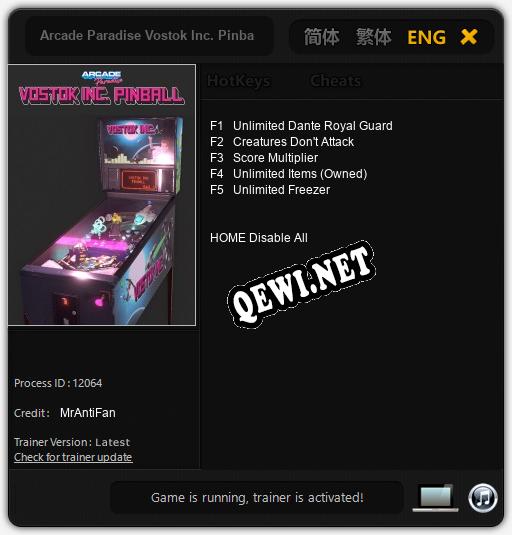 Arcade Paradise Vostok Inc. Pinball: Трейнер +5 [v1.3]
