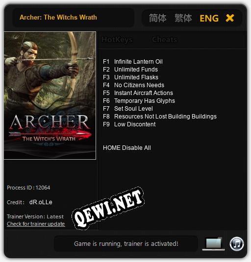 Трейнер для Archer: The Witchs Wrath [v1.0.2]