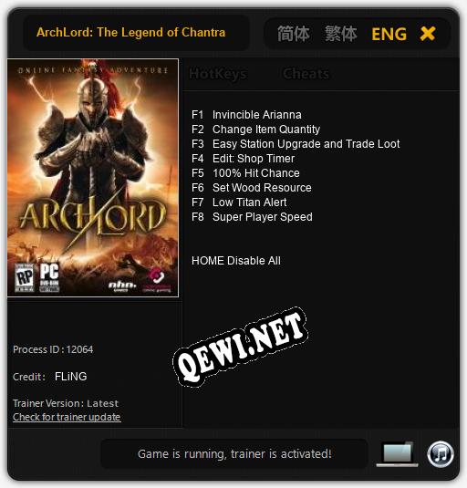 ArchLord: The Legend of Chantra: Трейнер +8 [v1.5]