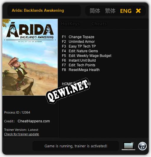 Трейнер для Arida: Backlands Awakening [v1.0.8]