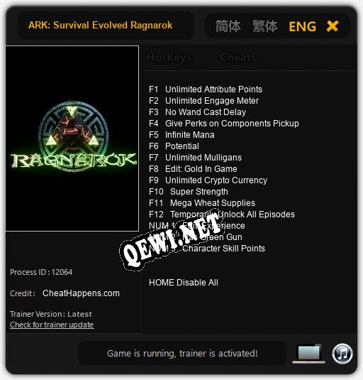 Трейнер для ARK: Survival Evolved Ragnarok [v1.0.8]