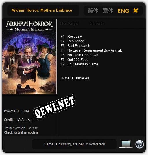 Трейнер для Arkham Horror: Mothers Embrace [v1.0.7]
