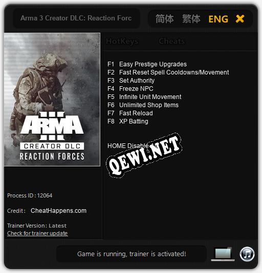 Arma 3 Creator DLC: Reaction Forces: Трейнер +8 [v1.3]