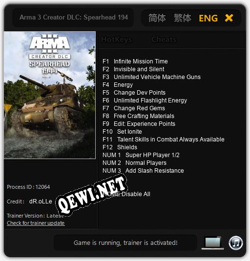 Трейнер для Arma 3 Creator DLC: Spearhead 1944 [v1.0.9]
