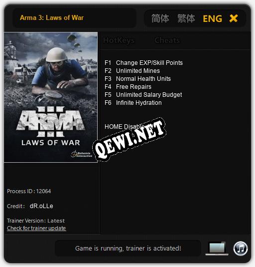 Трейнер для Arma 3: Laws of War [v1.0.3]