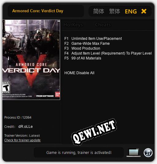 Armored Core: Verdict Day: Читы, Трейнер +5 [dR.oLLe]