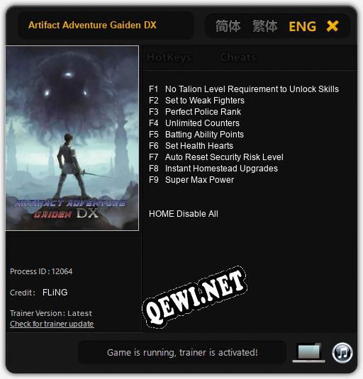 Трейнер для Artifact Adventure Gaiden DX [v1.0.5]