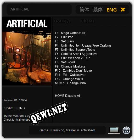 ARTIFICIAL: Трейнер +13 [v1.7]