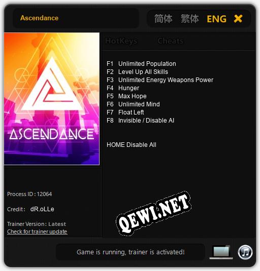 Ascendance: ТРЕЙНЕР И ЧИТЫ (V1.0.12)