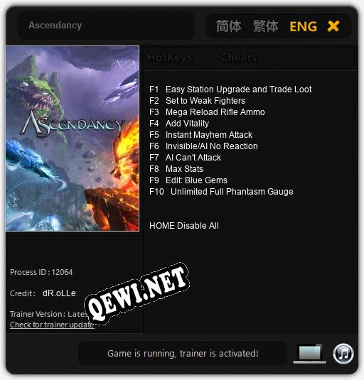 Ascendancy: ТРЕЙНЕР И ЧИТЫ (V1.0.78)