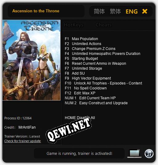 Трейнер для Ascension to the Throne [v1.0.2]