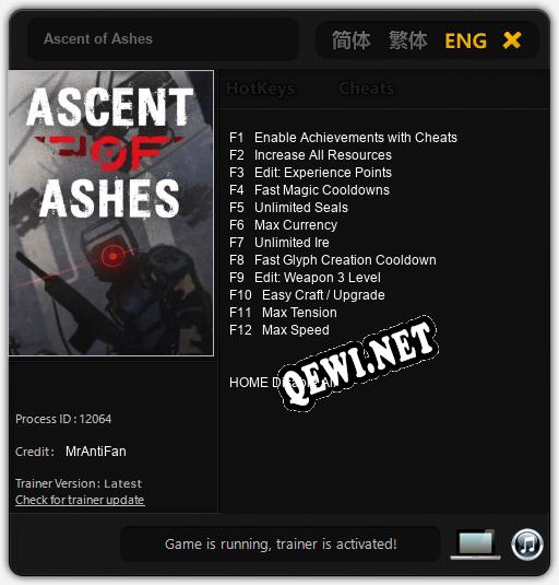 Ascent of Ashes: ТРЕЙНЕР И ЧИТЫ (V1.0.65)