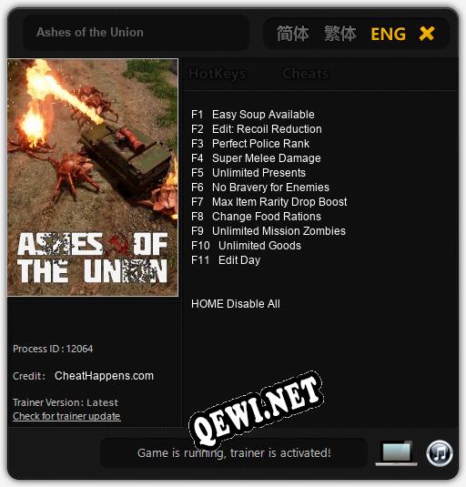 Ashes of the Union: Трейнер +11 [v1.5]
