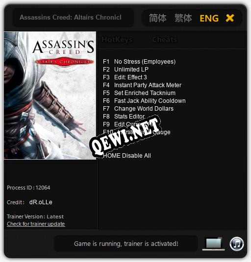 Трейнер для Assassins Creed: Altairs Chronicles [v1.0.1]