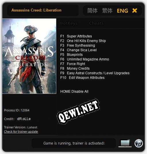 Трейнер для Assassins Creed: Liberation [v1.0.5]