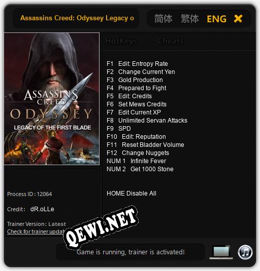 Assassins Creed: Odyssey Legacy of the First Blade: Читы, Трейнер +14 [dR.oLLe]