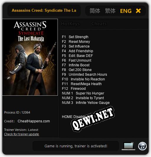 Трейнер для Assassins Creed: Syndicate The Last Maharaja [v1.0.5]