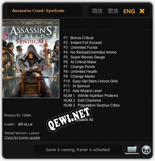 Assassins Creed: Syndicate: Читы, Трейнер +15 [dR.oLLe]