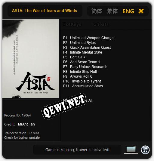 ASTA: The War of Tears and Winds: Читы, Трейнер +11 [MrAntiFan]