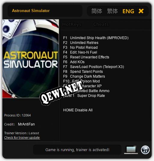 Трейнер для Astronaut Simulator [v1.0.2]