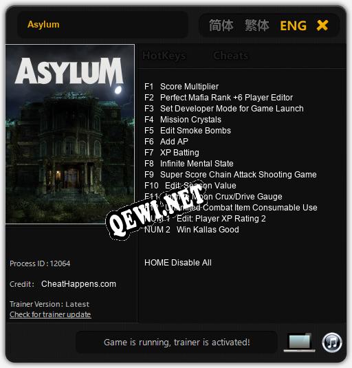 Трейнер для Asylum [v1.0.1]