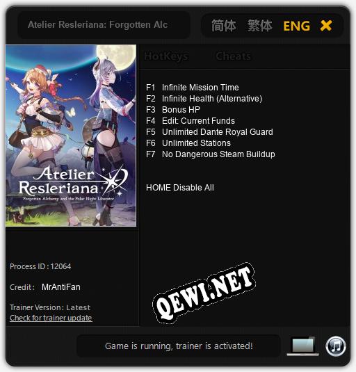 Трейнер для Atelier Resleriana: Forgotten Alchemy and the Polar Night Liberator [v1.0.4]