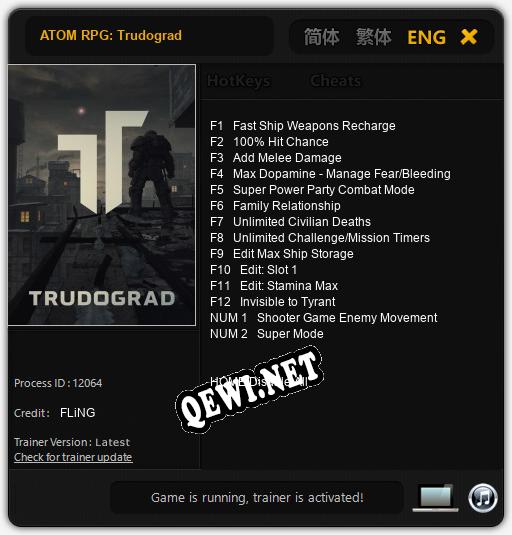 Трейнер для ATOM RPG: Trudograd [v1.0.6]