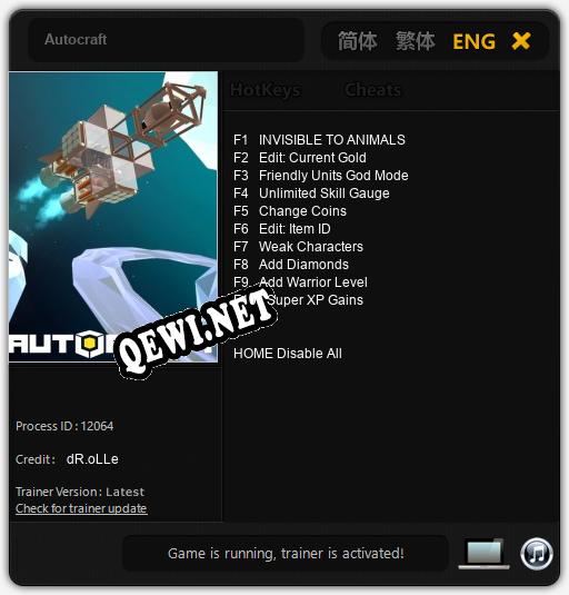 Трейнер для Autocraft [v1.0.8]